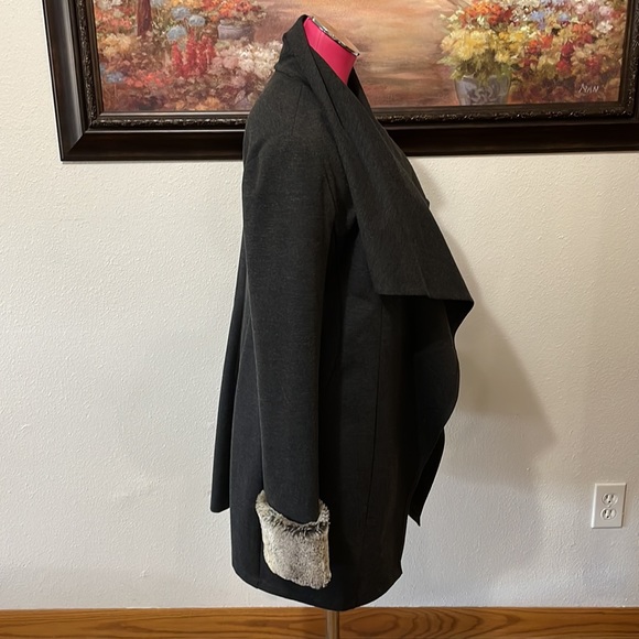 Joseph Ribkoff Long Open Front Lined Jacket Fur Cuffs Cardigan Blazer Coat 8 - Picture 5 of 16